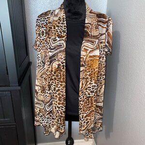 Sara Michelle Blouse Size 1X‎ Animal Print Sheer Cardigan Attached Top Safari